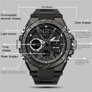 นาฬิกาข้อมือสไตล์ <span class=keywords><strong>G</strong></span> สำหรับผู้ชาย นาฬิกาสปอร์ต ดีไซน์โดดเด่น ฟังก์ชั่นหลากหลาย จอแสดงผลคู่ LED ดิจิตอล อิเล็กทรอนิกส์ นาฬิกาสปอร์ตญี่ปุ่น กันน้ำ รับผลิตแบบ OEM - Product Image 5