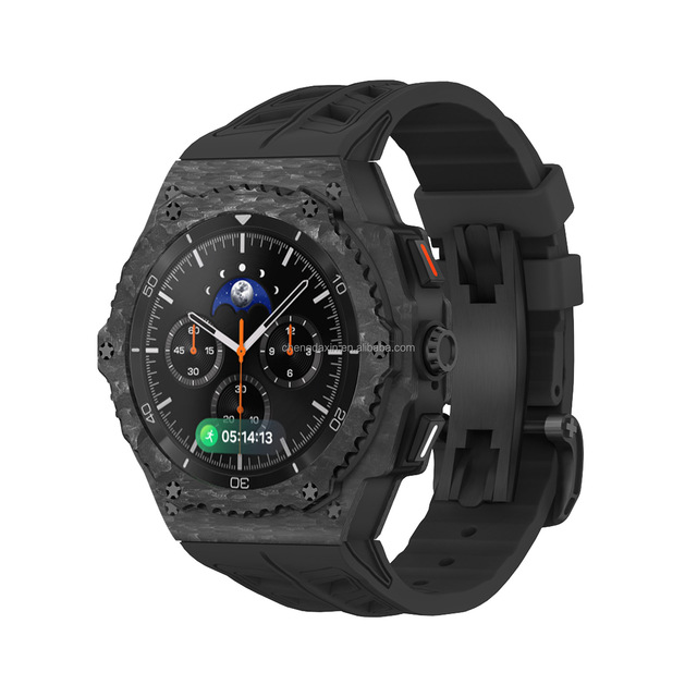 Mod Kit Carbon Fiber Case With Strap for Samsung Galaxy Watch 8 44mm with Fluororubber Band for Samsung Watch 8 Classic 46mm