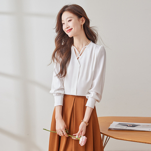 여성 한국 스타일 풀 슬리브 V 넥 블라우스 & 셔츠 일과 비즈니스를 위한 드레시 캐주얼 - Product Image 6