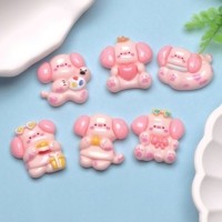 Lot de 100 cabochons en résine à dos plat, motif chien rose de dessin animé, pour coques de téléphone, chaussures, porte-clés, bijoux et décoration