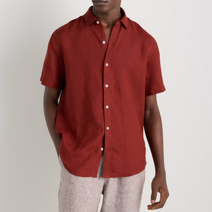 Custom <strong>Linen</strong> <strong>Men's</strong> Casual Summer <strong>Shirts</strong> Short Sleeves Eco-Friendly Breathable Anti-wrinkle Mandarin Turn-down Collar Single OEM - Product Image 1