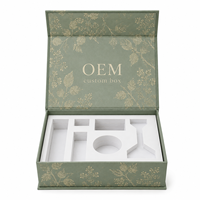 Caja de Regalo Magnética Rígida con Diseño Floral en Dorado, Inserto de Espuma, Empaque de Lujo para Cosméticos, Cartón Reciclado