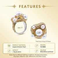 Bague en perle blanche, bijoux en cuivre plaqué or blanc, bague de cocktail élégante, bijoux de fête pour femmes