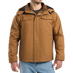 Blouson d'hiver pour homme, résistant à l'eau, à capuche, 100% coton, fermeture éclair, coupe décontractée, veste utilitaire isolée avec poches - Product Image 1