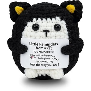 Poupée chaton au crochet, <span class=keywords><strong>chat</strong></span> <span class=keywords><strong>de</strong></span> dessin animé, tricoté en laine, pur fait main, chaton noir optimiste et positif, RY-DW-067 - Product Image 2