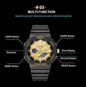 OHSEN 2203 새로운 디자인 그린 남성 디지털 시계 정통 고무 스트랩 더블 디스플레이 나침반 스포츠 캐주얼 시계 디자인 - Product Image 5