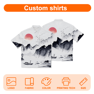 2024批发男式新中式风景图案衬衫中式休闲宽松短袖衬衫 - Product Image 4