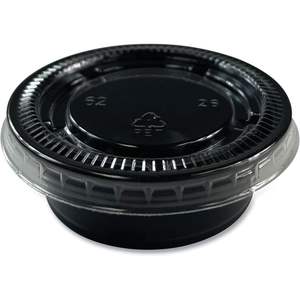 Vasos pequeños para soufflé/portions Boardwalk de 1.5 oz, de polipropileno negro con tapa, para refrigerios, bebidas, leche, ensalada, 2,500 unidades/caja - Product Image 4