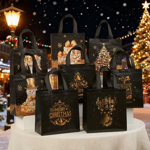 Sac cadeau de Noël noir en tissu non tissé, sac à main de dessin animé 23*22*11cm, sac de décoration pour cadeau - Product Image 1