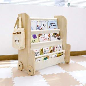 Bibliothèque en bois vert à quatre couches pour enfants avec <span class=keywords><strong>table</strong></span> à roulettes pour armoire de rangement de jouets pour salon ou hôtel - Product Image 2