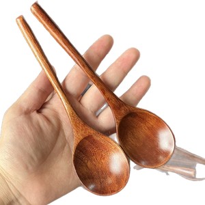 Cuchara de madera Nanmu para niños, vajilla de madera portátil con mango corto para niños, utensilios de alimentación para bebés - Product Image 5