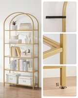 Étagère de rangement haute VASAGLE à 5 niveaux, couleur or, avec étagères en verre trempé pour salon, chambre, bureau, salle de bain