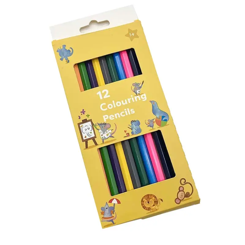 Wholesale Student Popular Stationery Customized Logo Multi Color Wooden Pencils Set 12pcs Pack Hexagon Colored Pencils For Kids