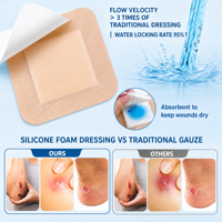 Pansement en mousse de silicone de qualité médicale 4 x 4 pouces, bordure en silicone douce, imperméable, haute absorption, stérilisé à l'oxyde d'éthylène, pour soins des plaies