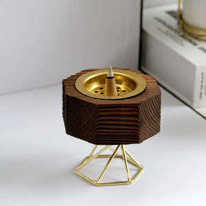 Brûleur à Bakhoor en bois artisanal écologique de qualité supérieure, porte-encens avec plateau en laiton, décoratif, parfum d'oud arabe, parfum d'ambiance pour la maison - Product Image 1