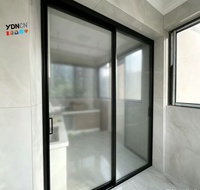 Porte coulissante en verre à cadre étroit en aluminium noir, double vitrage, verre trempé, design européen moderne pour salle de bain et chambre à coucher