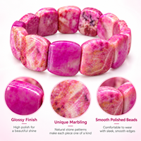 Bracelet Chunky en Agate Rose, Perles Rectangulaires Polies, Bijou Élastique Tendance pour Femme