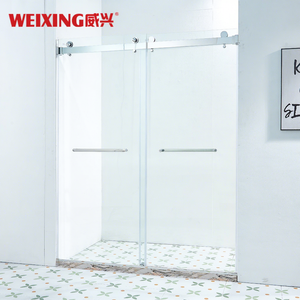 Weixing buena calidad 304 acero inoxidable sin marco Hotel <span class=keywords><strong>baño</strong></span> doble deslizamiento Pantalla de ducha de vidrio templado - Product Image 1