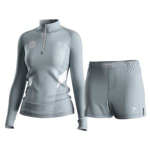 Ensemble de lutte pour femmes, évacuation de l'humidité, haut à manches longues avec fermeture éclair 1/4 et short de compression pour l'entraînement et la remise en forme - Product Image 1