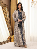 Abaya Bordir Dori Model Arab Kerah Turtle-Head, Bahan Bernapas, Cocok untuk Musim Semi, Satu Ukuran untuk Semua