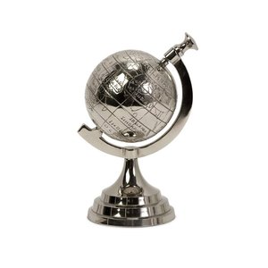 Globo Terráqueo Plateado de Lujo |   Globo terráqueo decorativo de escritorio con soporte de metal, adorno educativo para mesa de oficina, decoración del hogar, regalo - Product Image 1