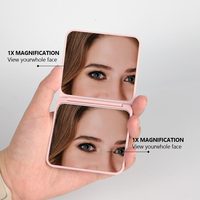 Miroir de poche pliable carré ultra-fin multicolore, miroir de maquillage double face, miroir cosmétique portable, logo personnalisé