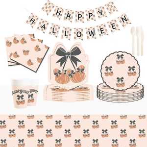 Kit de vaisselle jetable DAMAI pour fête de Thanksgiving, assiettes et serviettes en papier, décorations à carreaux pour 8 invités - Product Image 1