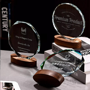 Custom Crystal <b>Trophy</b> Laser Engraved Solid Wood <b>Base</b> Business Gift Award Medal Durable Design - Product Image 3