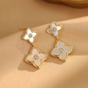 Pendientes de Botón con Diseño de Flor de Cuatro Hojas Elegantes 2025, Latón de Alta Calidad con Circonita, Diseño Único y Estilo Versátil y Moderno - Product Image 3