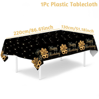 Nappe jetable en plastique PE imperméable et anti-taches pour fête d'anniversaire, or et noir, décoration de table pour adultes