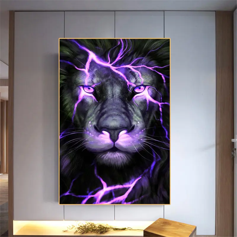 Vahşi aslan Poster siyah ve altın hayvan tuval resimleri duvar sanatı baskılar resim oturma odası iç ev dekor için