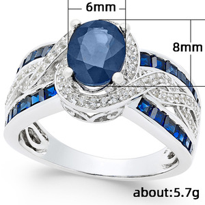 Anello F352 con Zaffiro, Argento 925, Taglio Ovale, Incastonatura a Canale, Gioiello Raffinato da Donna per Fidanzamento - Product Image 5