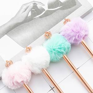 Stylos à bille innovants Kawaii mignons avec nœud en peluche, style scandinave, pompon, corps métallique fantaisie, 1,0 mm, pour l'assurance et l'automobile - Product Image 2
