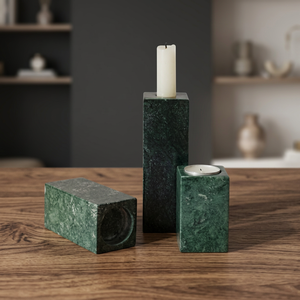 Ensemble de 3 porte-bougies en marbre vert naturel, élégants supports décoratifs pour bougies, décoration de la maison, centre de table, cadeau - Product Image 3
