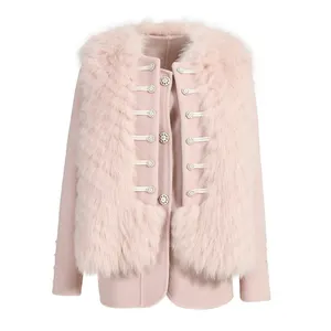 Popular Two Wearing Ways Double-faced Cashmere Coat Removable Real Fox Fur Vest Women Winter High Quality Wool Coats