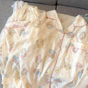 กางเกงขายาวผ้าฝ้ายแขนยาวสวมใส่สบายคอปกแบบพรีเมียมสามารถสวมใส่ได้เสื้อคาร์ดิแกนชุดนอนของผู้หญิงชุดอยู่บ้าน - Product Image 6