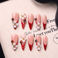 Lot de 10 faux ongles à presser faits main, longs, pointus, courbes, style stiletto, couvrance totale, en PMMA 3D doré, pour commande en gros, OEM