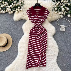 Vestido Maxi de Verano Estilo Coreano Vintage para Mujer, Cintura Imperio, Flecos, Encaje, Abertura, Túnica Informal, Estampado a Rayas, Talla Única - Product Image 5