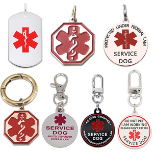 Custom Service Tier Haustier Tag Rot-Weiß Doppelseitige Metall führung Hunde platte Charm Halskette Medical Alert Symbol Clip Ring Halsband - Product Image 1