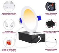 5 ans de garantie Ultra mince encastré 4 pouces 6 pouces 9W 12W 3000K 4000K 5000K 3CCT Dimmable Led Pot Light avec boîte de jonction
