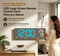 Jam Dinding Digital LED Elektrik Besar 15 Inci dengan Remote Control, Kalender, Termometer, Higrometer, Timer Hitung Mundur, Dekorasi Rumah