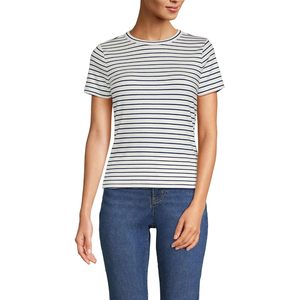 T-shirt rayé à manches courtes pour femme, ajusté, en coton et élasthanne, respirant - Product Image 1