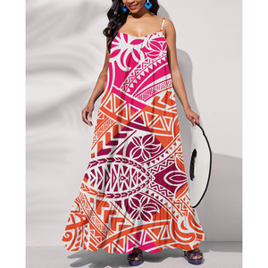 Fabricants de vêtements personnalisés bleu marine Plumeria imprimé Sexy écharpe longue robe polynésienne hawaïenne <span class=keywords><strong>grande</strong></span> taille robe décontractée <span class=keywords><strong>2023</strong></span> - Product Image 6