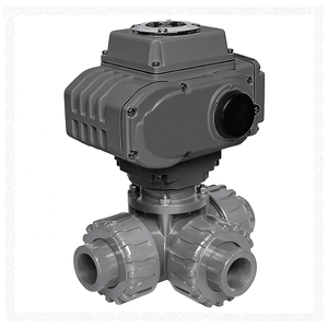 Vanne à boisseau sphérique motorisée électrique COVNA 3 voies à port en L, type ON/OFF, en PVC, double union, pour eau, DC24V/AC110-220V, garantie 12 mois - Product Image 2