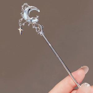 Horquillas de metal con borlas para mujer, estilo chino, con piedra lunar, joyería retro elegante para el cabello - Product Image 4