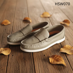 HY, Chaussures bateau vertes en cuir pleine fleur cousues à la main pour le <span class=keywords><strong>marché</strong></span> européen, usage quotidien, semelle extérieure antidérapante cousue, HSW070 - Product Image 1