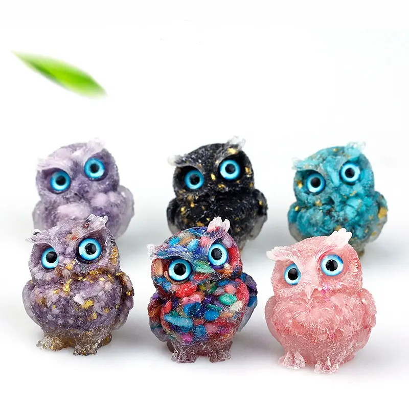 wholesale natural crystal chips stones resin owl crafts crystal resin crafts ornaments home decoration gifts