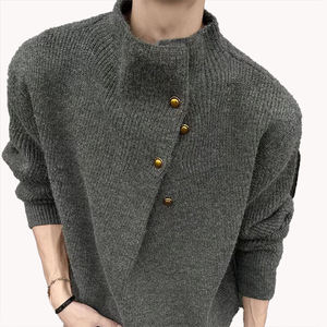 Pull à col montant pour homme, design irrégulier, style coréen tendance, marque décontractée, tricot décontracté pour l'automne et l'hiver - Product Image 5