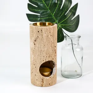 현대적인 디자인 자연 베이지 석회화 캔들 홀더 항아리 가정 장식