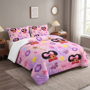 Ensemble de couette pour enfant, motif princesse noire mignonne, pour chambre de fille, avec taies d'oreiller - Product Image 3